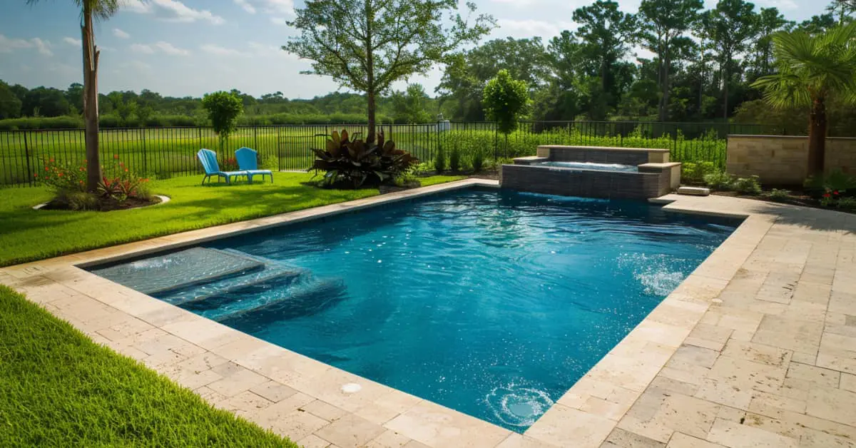 a swimming pool with a jacuzzi