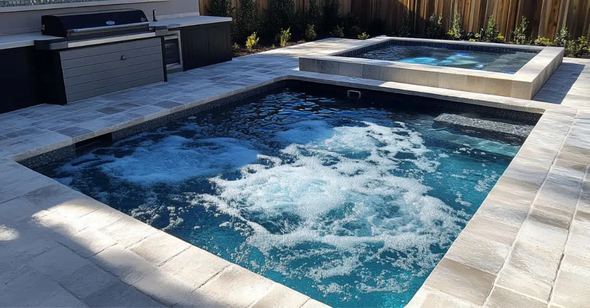 square pool with square spa combo